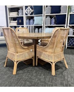 "Whitsunday" Hamptons Style Parquetry Hardwood Timber 120cm Round Dining Package, RH Finish (RRP $3499)