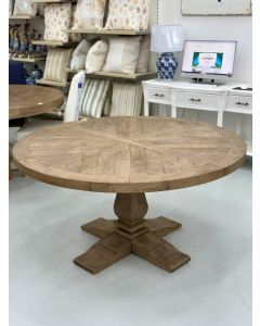"Whitsunday" Hamptons Style Parquetry Hardwood Timber 180cm Round Dining Table, Hamptons Grey (RRP $3999)
