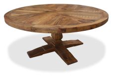 "Whitsunday" Hamptons Style Parquetry Hardwood Timber 180cm Round Dining Table, Vintage Finish SEATS 8-10 (RRP $3499)