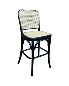 "Miami" Commercial Grade Beech Timber & Rattan Counter Stool, Rattan Seat, Black (RRP $399)
