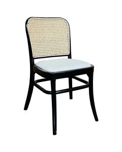 "Miami" Commercial Grade Beech Timber & Rattan Dining Chair, Fabric Seat, Black (RRP $299)