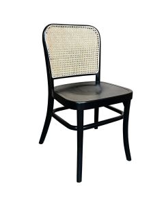 "Miami" Commercial Grade Beech Timber & Rattan Dining Chair, Timber Seat, Black (RRP $299)