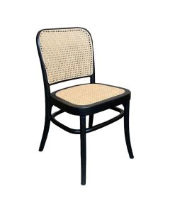 "Miami" Commercial Grade Elm Timber & Rattan Dining Chair, Rattan Seat, Black (RRP $299)