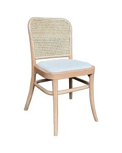 "Miami" Commercial Grade Beech Timber & Rattan Dining Chair, Fabric Seat, Natural (RRP $299)