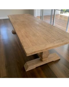 "Madrid" Hamptons Style Timber Dining Table Pedestal Base Recycled Elm, 300cm x 110cm x 76cmH (RRP $3999)