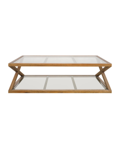 Zoey Cross American Oak Glass Coffee Table, 140cm W x 80cm D x 41.5cm H (RRP $1,999)