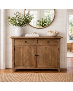 "St Lucia" Recycled Elm Timber 2 Drawer 2 Door Buffet Natural, 100cmW x 28cmD x 80cmH (RRP $1299)